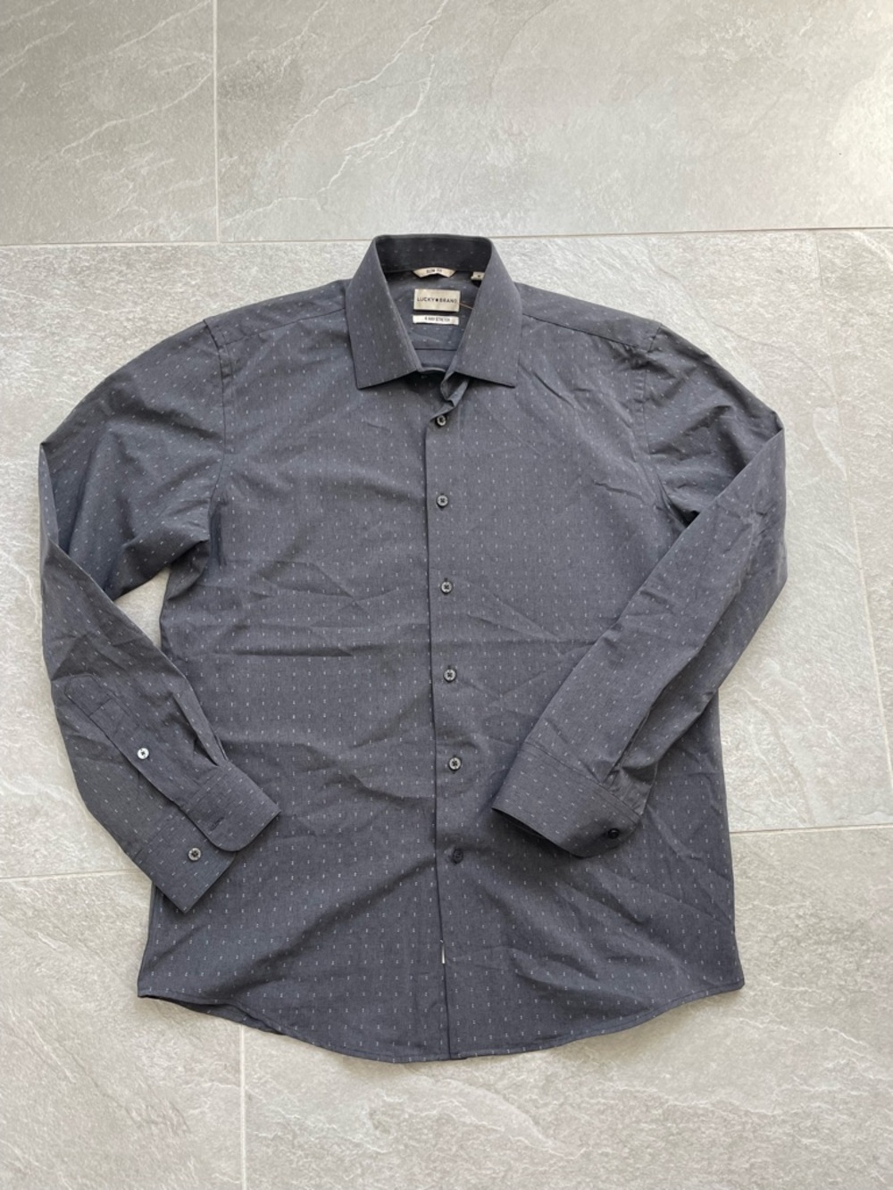Lucky Brand Charcoal Dot-Pattern Dress Shirt
